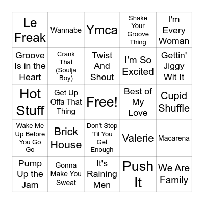 TOP DANCE SONGS OF ALL TIME Bingo Card