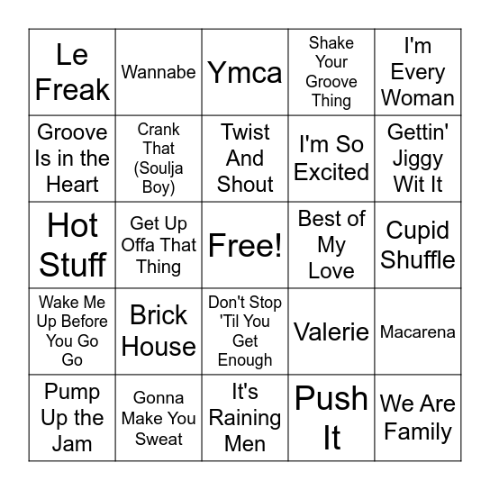 TOP DANCE SONGS OF ALL TIME Bingo Card