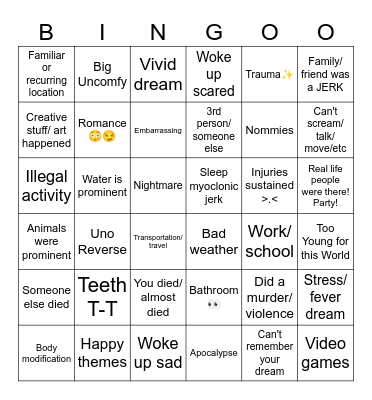 dream BIG! with Bingo Card