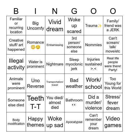 dream BIG! with Bingo Card