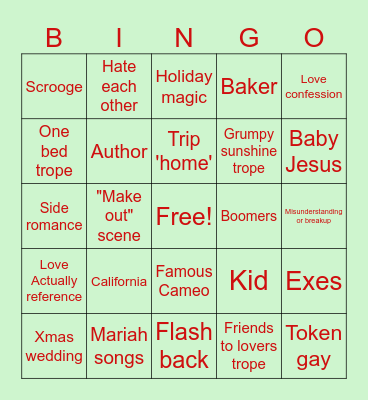 Xmas movie Bingo Card