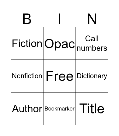 Library Word Wall Bingo Card