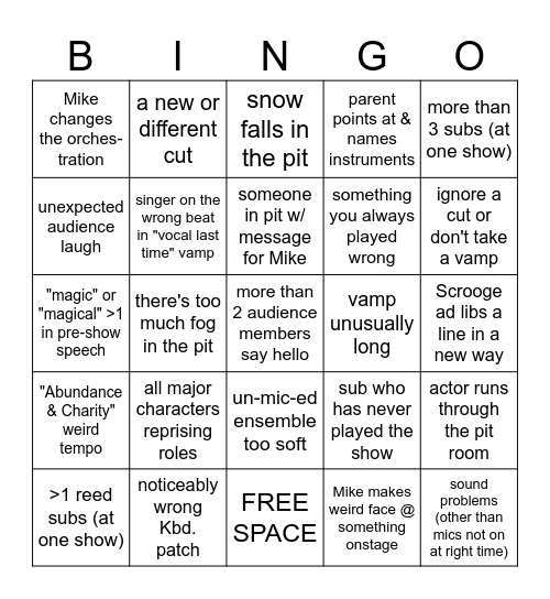 A Christmas Carol pit Bingo Card