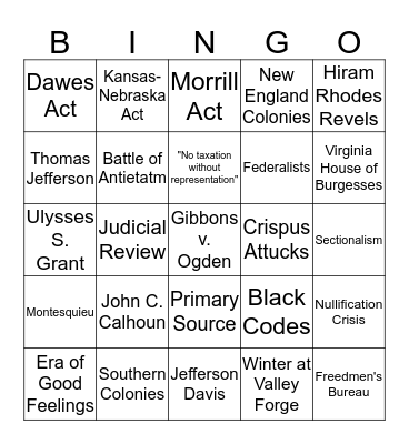 DynaNotes Review Guide Bingo Card