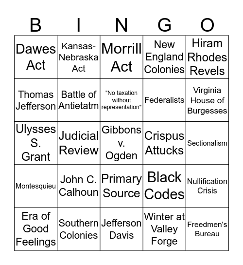 DynaNotes Review Guide Bingo Card