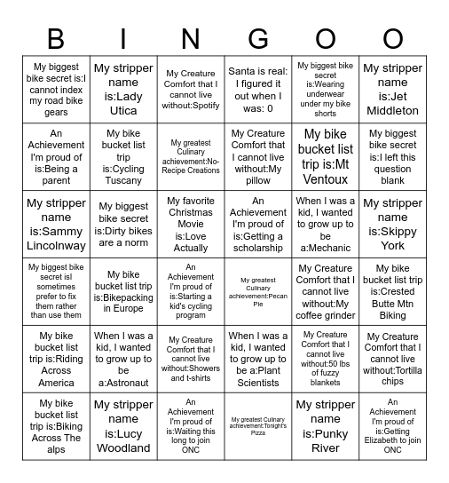 2023 ONC Christmas Party Bingo Card