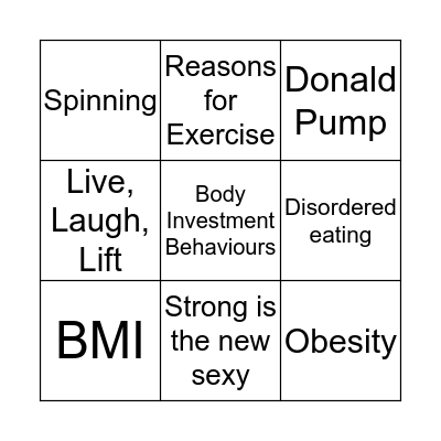 Body Investment Bingo Card
