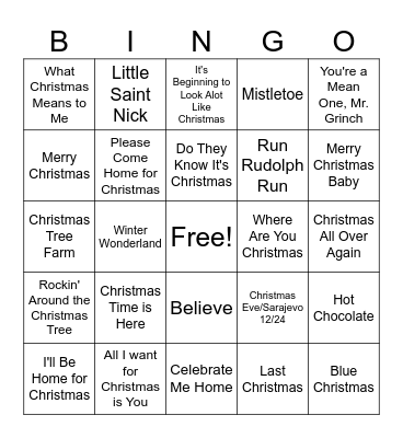 Christmas Songs Bingo Card