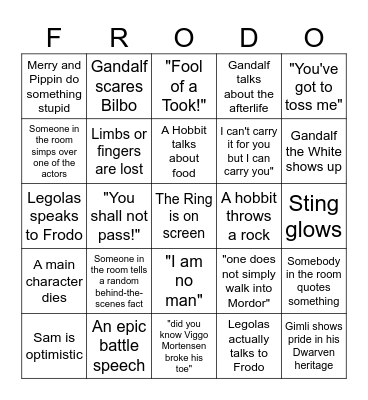Lord of the Rings: Extended Edition! Bingo Card