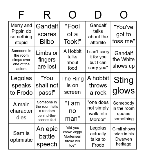 Lord of the Rings: Extended Edition! Bingo Card