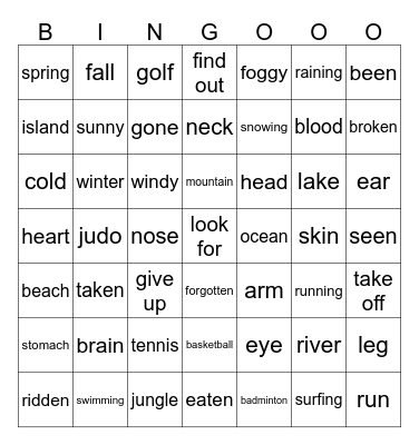 VOCABULARY Bingo Card