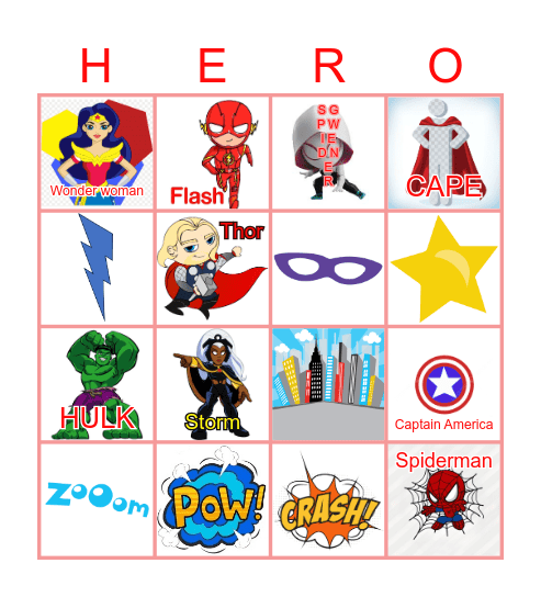 Superhero Bingo Kids Bingo Card