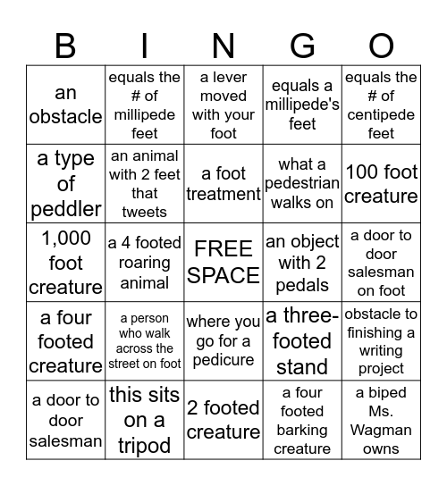 Root Word Ped Bingo Card