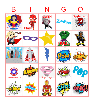 Superhero Bingo Kids 5x5 Bingo Card