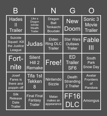 Scuffed Game Awards Bingo Card