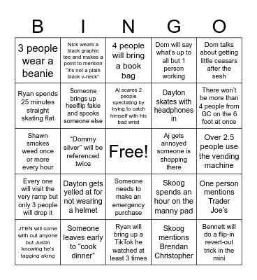Modern trip Bingo Card