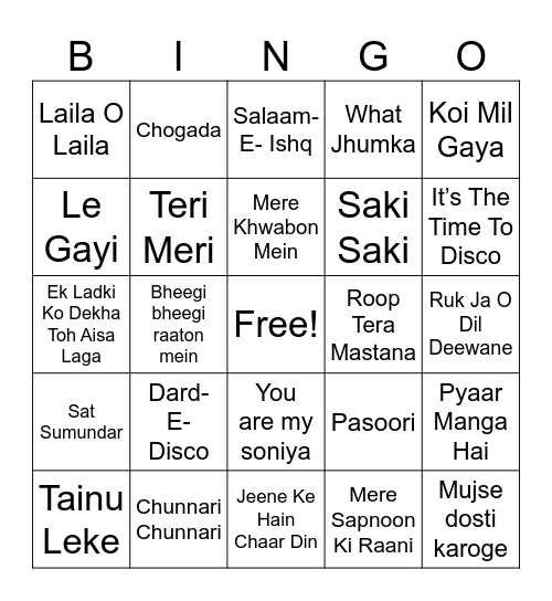 Guess That Song Bingo Card