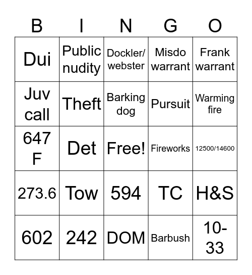 Graves bingo Card