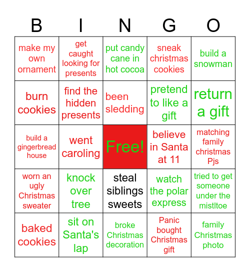 Christmas never have i ever Bingo Card