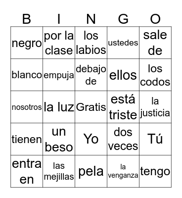 Spanish 1  Bingo Card