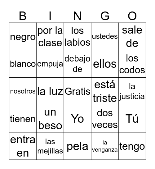 Spanish 1  Bingo Card