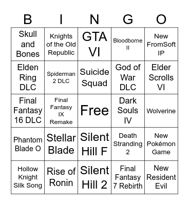 Game Awards 2023 Bingo Card