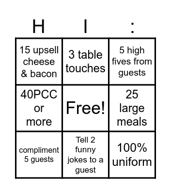 Hungry Bingo Card