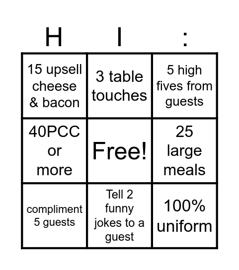 Hungry Bingo Card