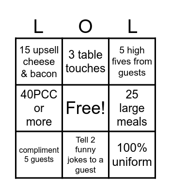Hungry Bingo Card