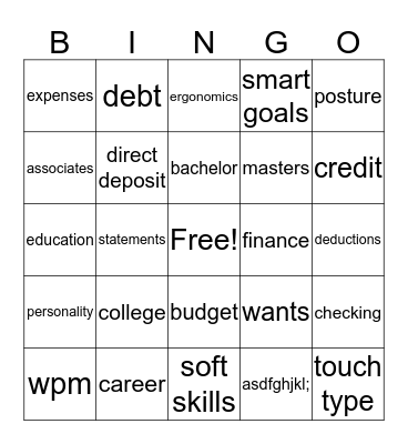 B+C Skills  Bingo Card