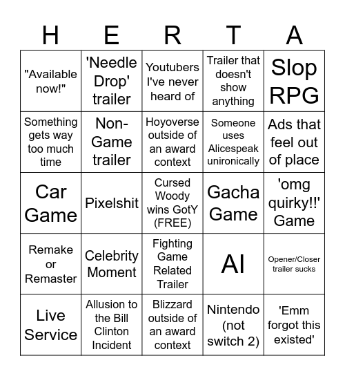 The Game Awards 2023: Sponsored by Interastral Peace Corporation Bingo Card