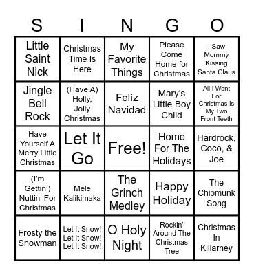 HOLIDAY SINGO Bingo Card