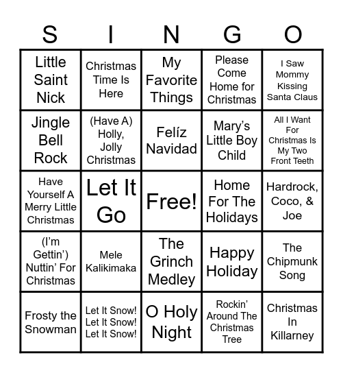 HOLIDAY SINGO Bingo Card