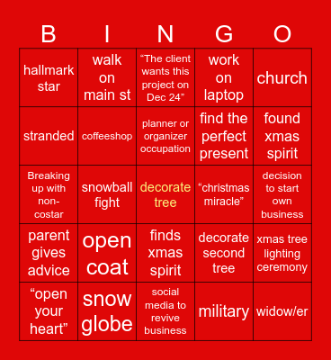 hallmark Christmas movies Bingo Card