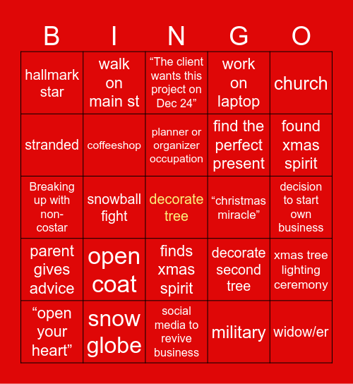 hallmark Christmas movies Bingo Card