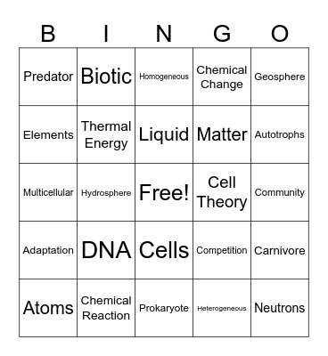 Semester 1 Final Review Bingo Card