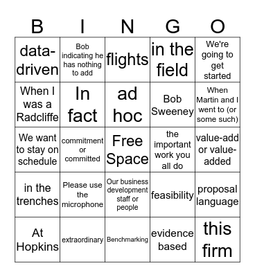 Staff Conference Bingo Card