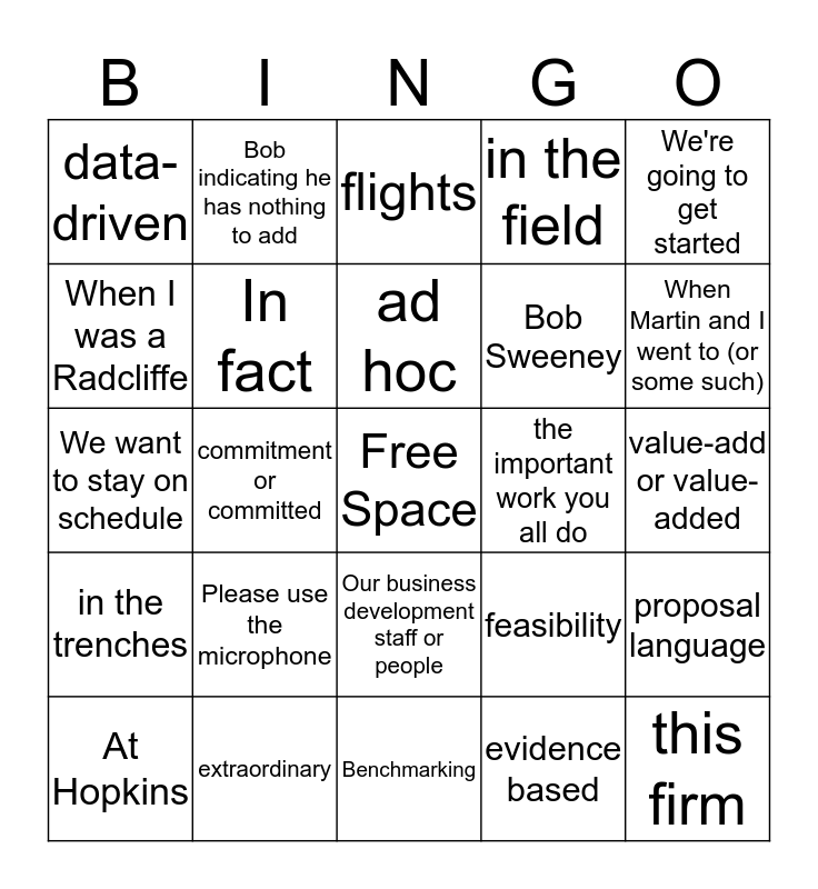 Staff Conference Bingo Card