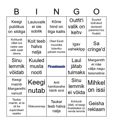 Eesti Otsib Superstaari 2023 Bingo Card