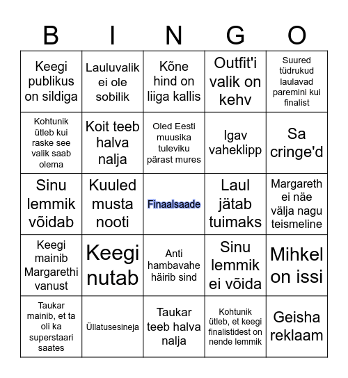 Eesti Otsib Superstaari 2023 Bingo Card