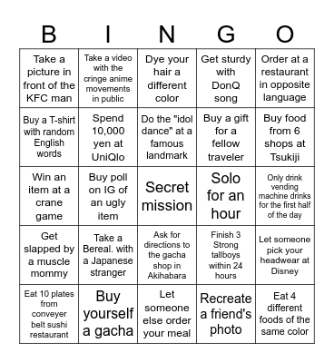 JAPAN MISSION LIST Bingo Card