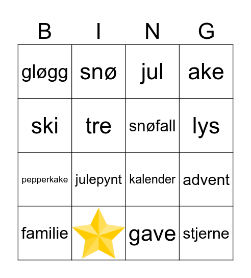 Julebingo Card