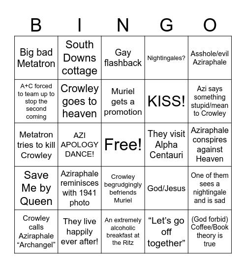 Good Omens 3 Bingo Card