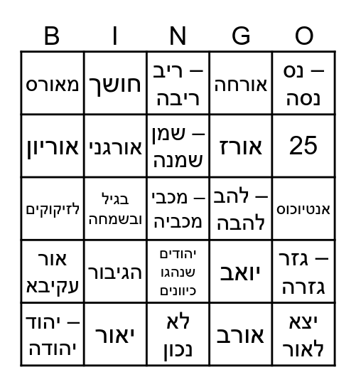 חנוכה Bingo Card