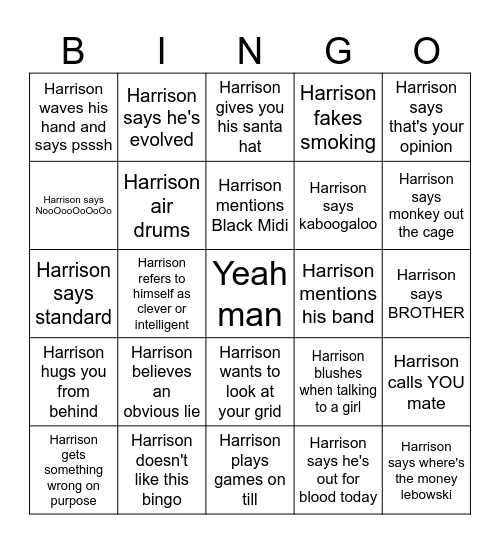 Harrison's Bingo Card