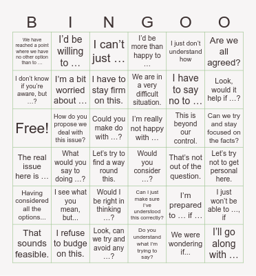 Key Expressions for Business Communication Bingo Card