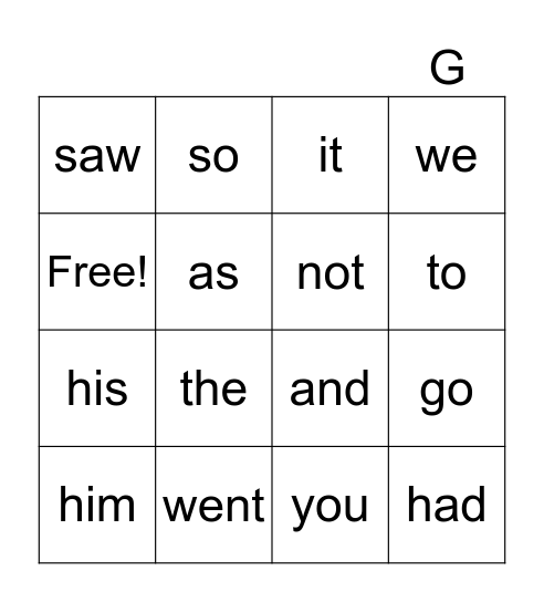 Sight words Bingo Card