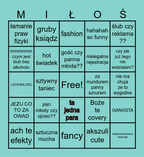 ŚLUBNE BINGO Card