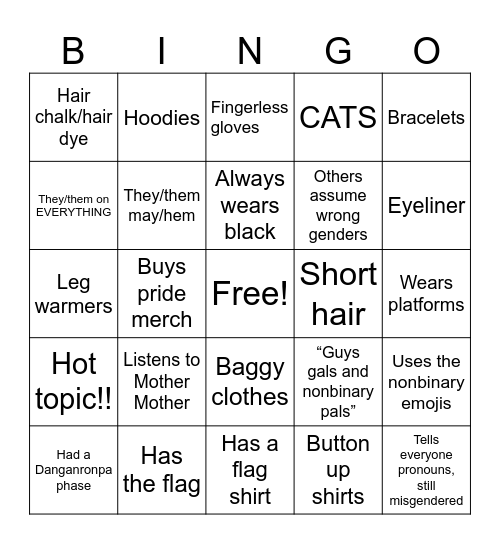 Nonbinary Bingo Card