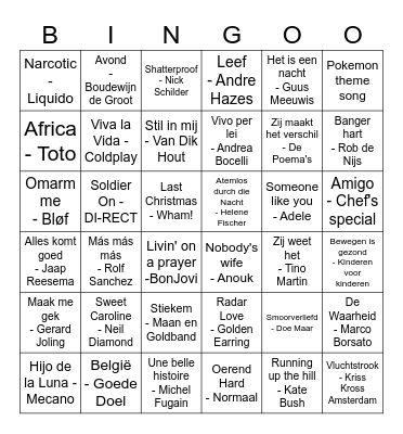Liedjes Bingo Card